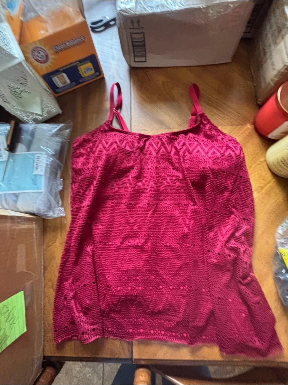 Source Unknown Women's Magenta Crochet Tankini Set